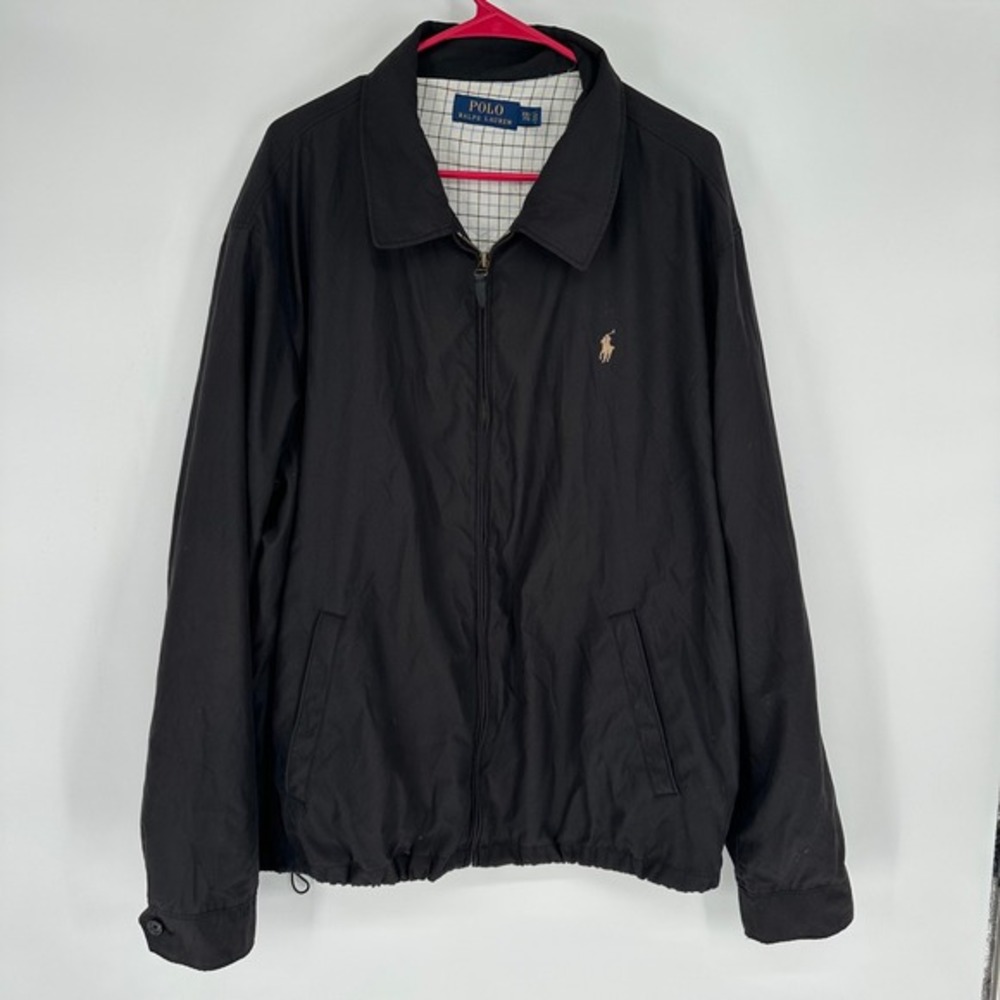 Polo‎ Ralph Lauren Mens XXL Black Windbreaker Jacket Check Lining Harrington